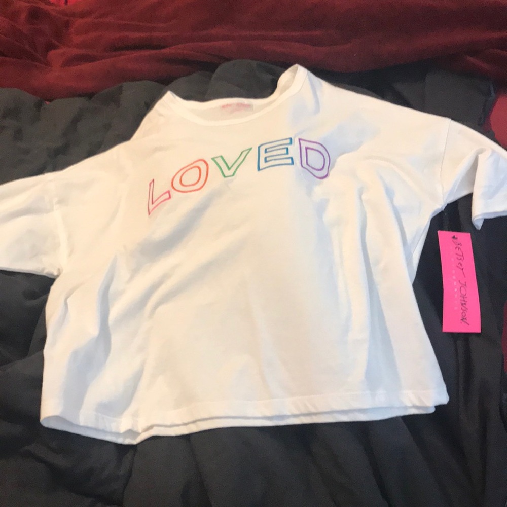Betsy Johnson LOVED white and rainbow T-shirt
